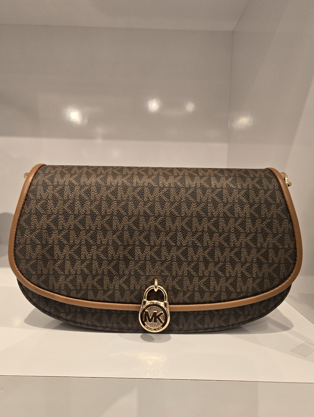 Michael Kors Mila Medium Signature Brown Logo Messenger Bag